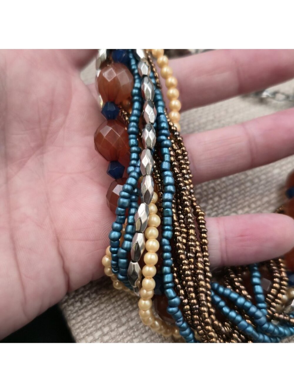20" Chunky Multi-Layered Beaded Necklace - Artisan Gemstone B1190 - Picture 3 of 7